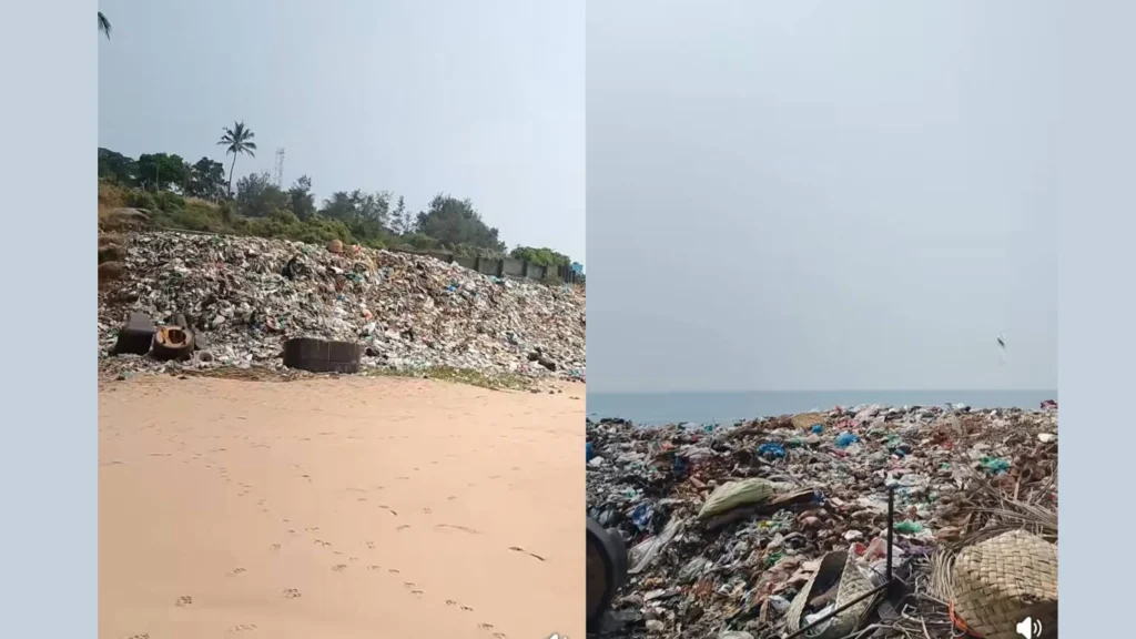 கன்னியாகுமரி கடற்கரையில் குவிந்துள்ள குப்பைகள் மற்றும் பிளாஸ்டிக் கழிவுகள்